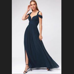 Ocean of Elegance Navy Blue Maxi Dress